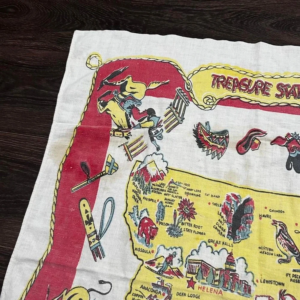 Vintage Montana state map white graphic tapestry artwork towel